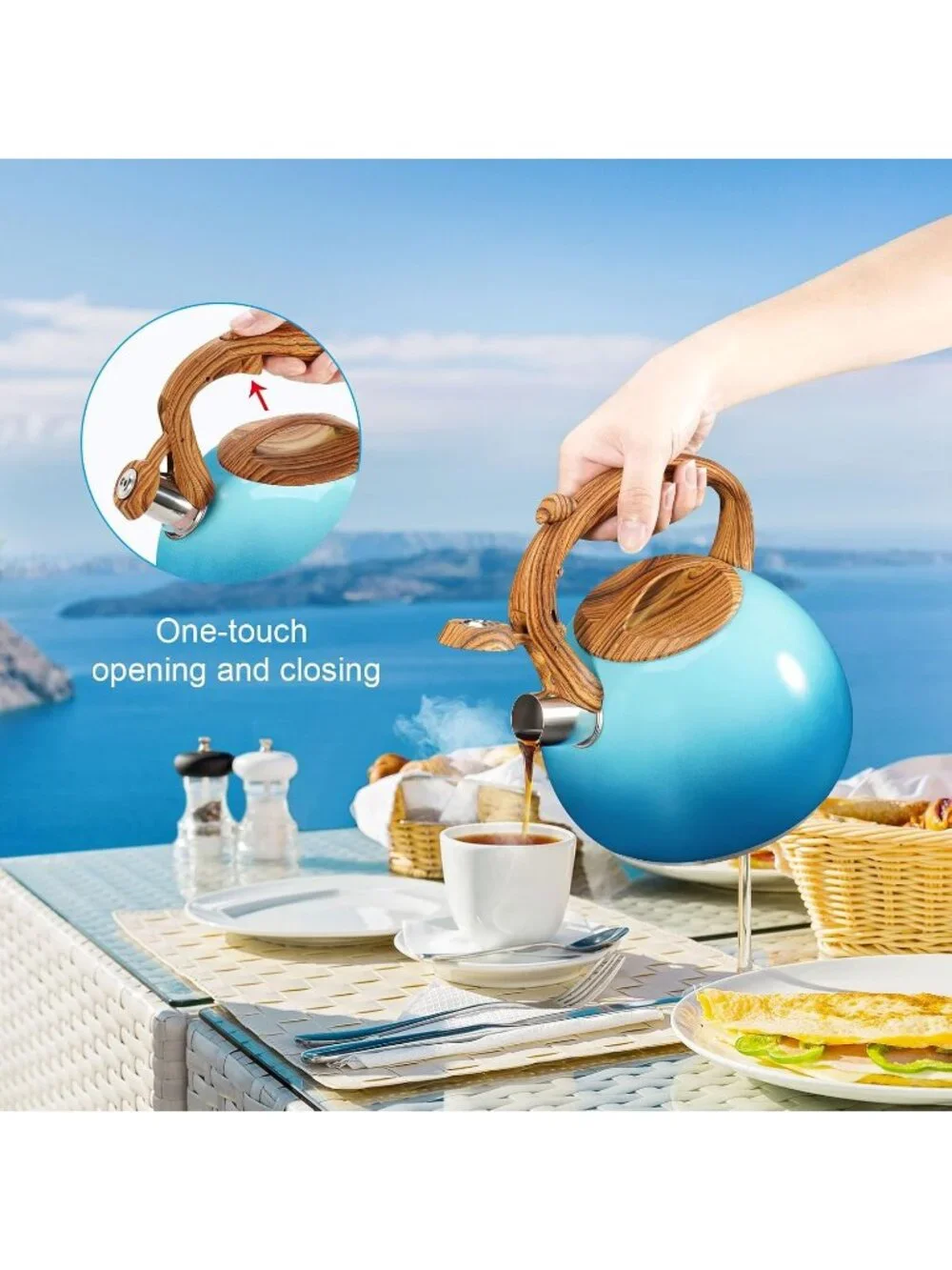 GGC 3.1QT Sky-Blue Stainless Steel Whistling Tea Kettles For Kitchen Stove Top